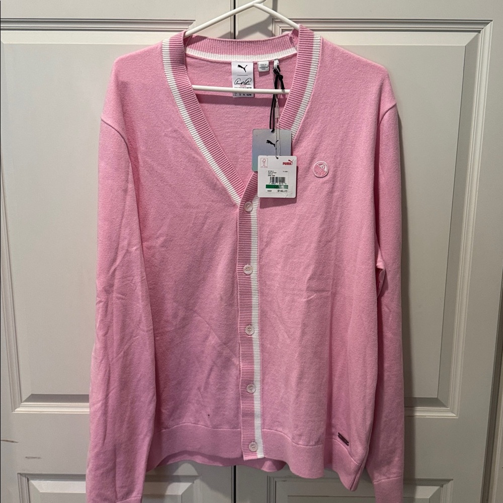 Puma X Arnold Palmer Men’s Large Pink Kings Golf Button Cardigan Sweater NEW